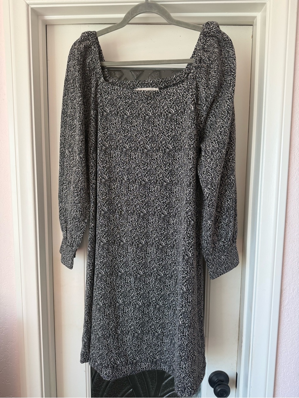 LOFT Black & White Speckled Long Sleeve Square Neck Dress